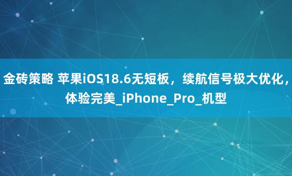 金砖策略 苹果iOS18.6无短板，续航信号极大优化，体验完美_iPhone_Pro_机型